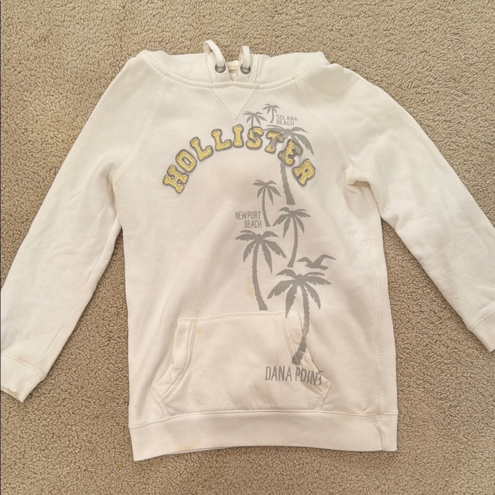 Hollister White Hoodie with Vintage Design
